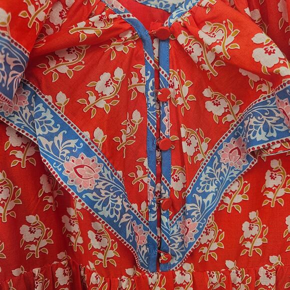 J.Crew Flutter V-neck Maxi in Cerise Cove Red Classic Block Print Dress US 16 - Picture 6 of 12